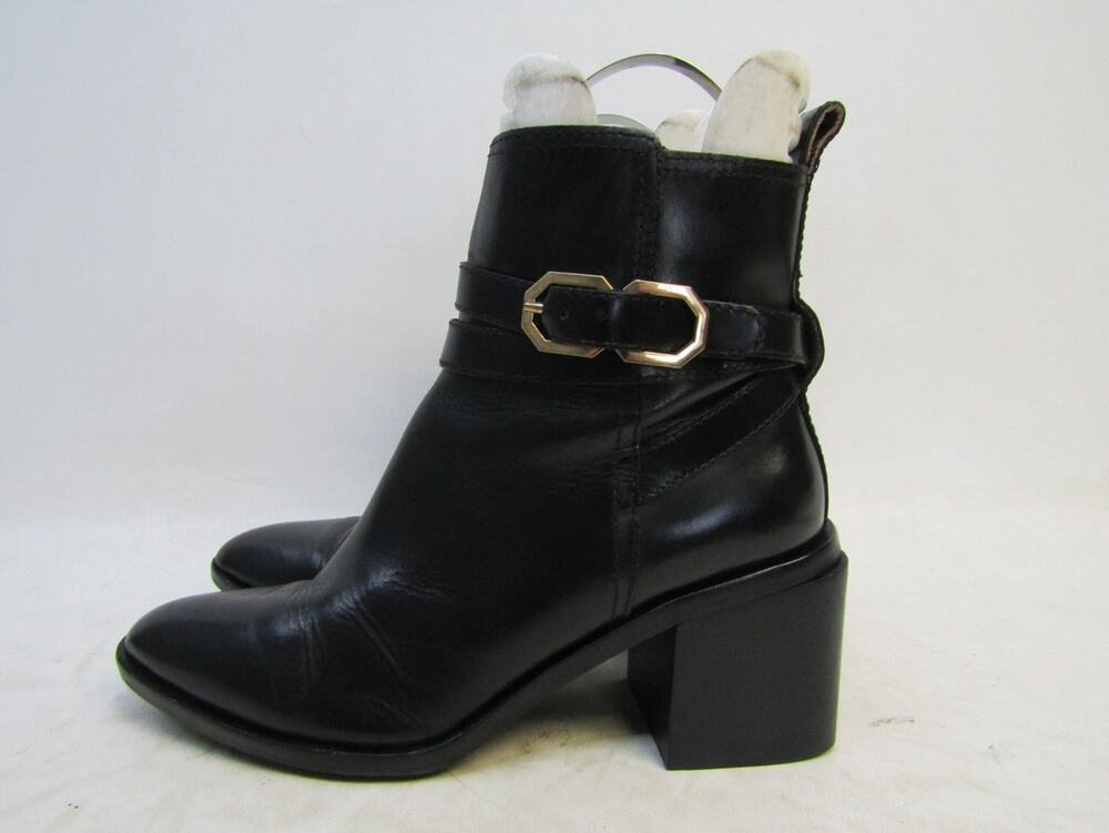 Louise Et Cie Womens Sz 7.5M Black Leather Zip Buckle Ankle Fashion Boots Bootie